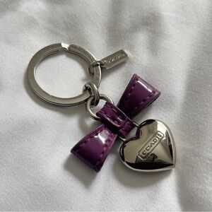 Coach Silver Heart and Purple Bow Keychain